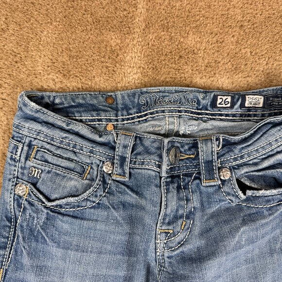 Y2K Miss Me Jeans Womens Blue Rhinestone Cross Signature Straight Jeans Size 26 - Picture 5 of 7